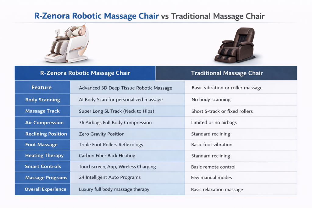How the R-Zenora Robotic Massage Chair Helps Reduce Stress and Fatigue 3 R- Zenora Comparison Table